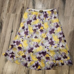 Notations Purple and Yellow Floral A-Line Skirt